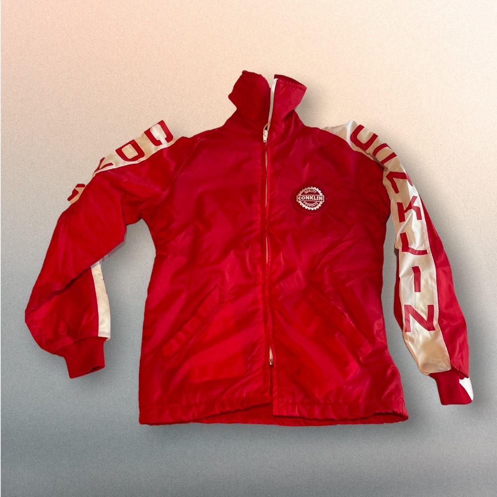 Vintage Conklin Full Zip Red/White Work Jacket w/ pockets + liner - Sz Sm
